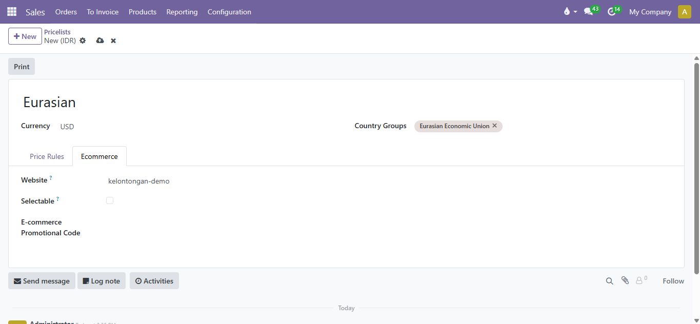 Pricelist rules form