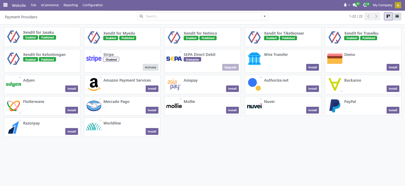 Payment Providers list